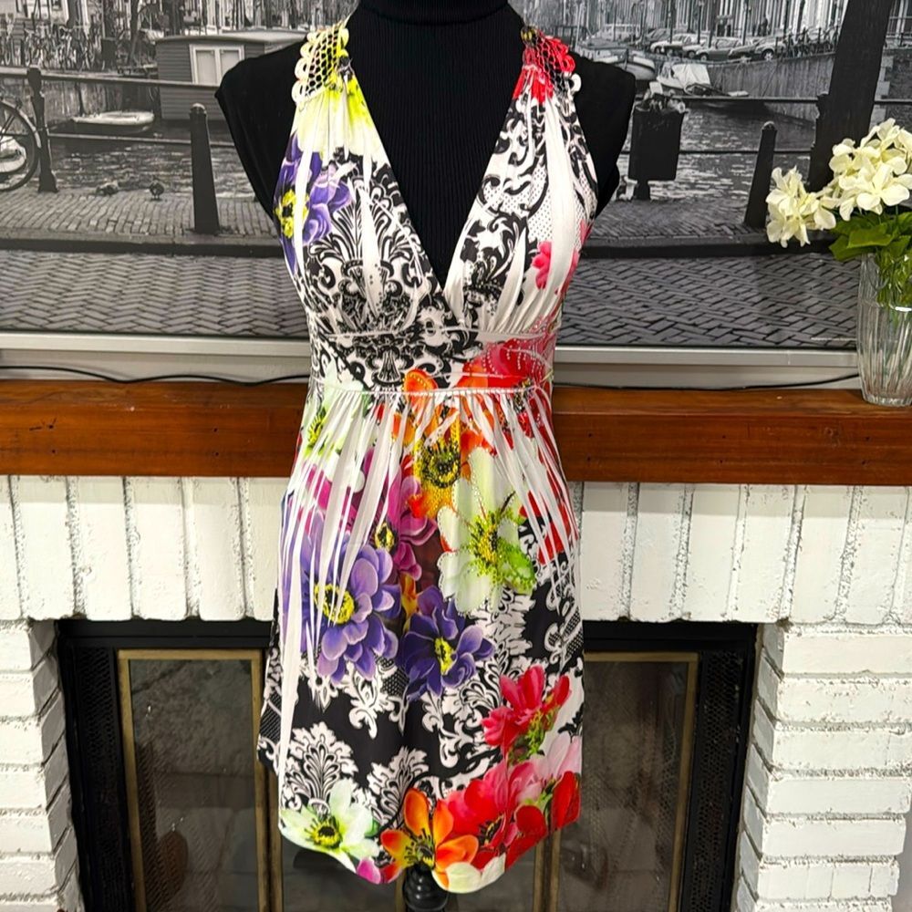 Crimson Ivy Dress Cover up Floral Crochet Medium Stretch Sleeveless Black Purple